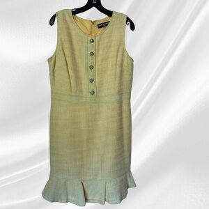 Karl Lagerfeld Butter Yellow Sleeveless Dress with Ruffle Detail & Pearl Buttons